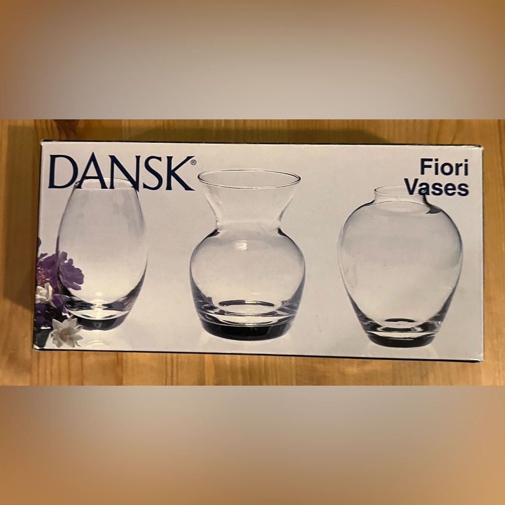 NEW Dansk Fiori Vases 3 Crystal Clear Vases #04989GB Miniature Flower Box Style